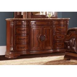 Antoinetta Upholstered Dresser with Marble Top - Warm Cherry